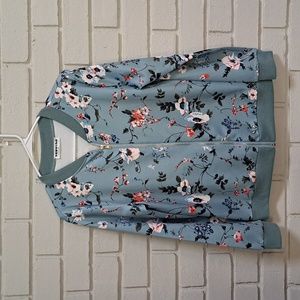 Beautiful Light Blue Froral Zip Up Jacket. Size Medium